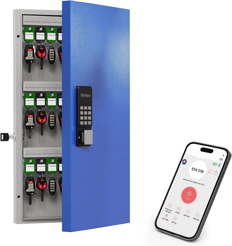 WeHere 48 Key Lock Box Wall Mount, APP Bluetooth/OTP/Wi-Fi Remote/Fixed Code/Key Unlock, Smart Key Cabinet Organizer Holder Box, Key Management for Apartment, Hotel, Office, House - Image 1